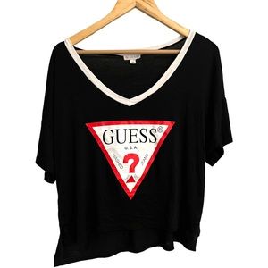 GUESS Black Crop Top with Red & White Logo